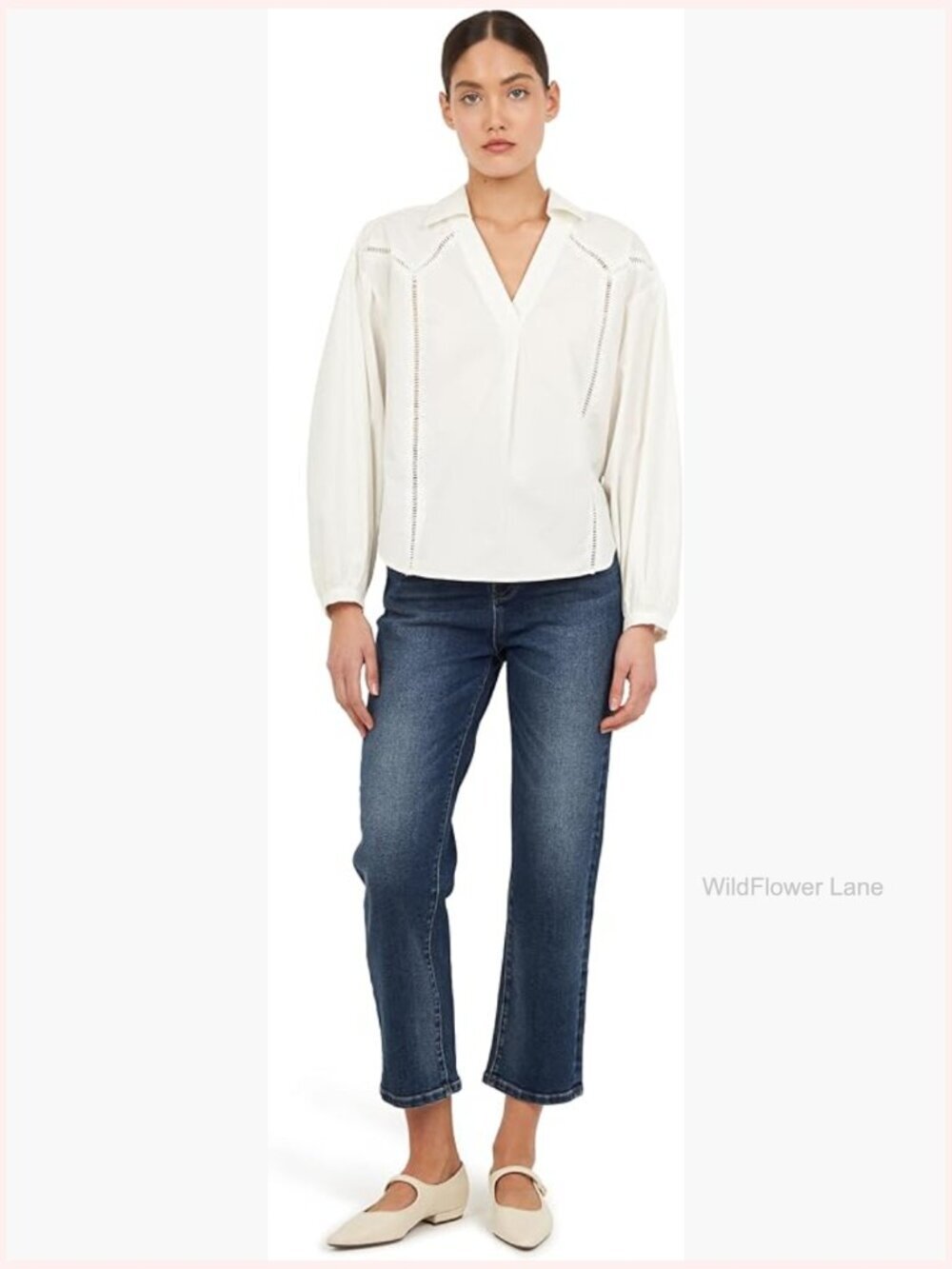 Collared Puffed Sleeve Blouse – Lightweight Cotton Regular Fit Pull On Top